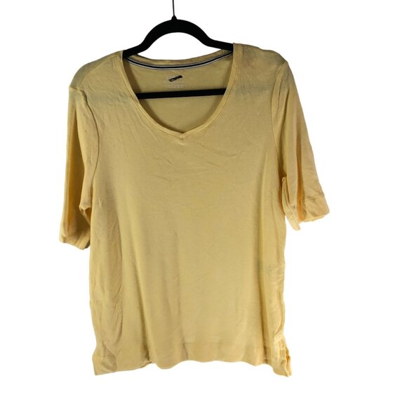 Chicos Ultimate Tee Yellow Supima Cotton V-Neck Top Womens Size 1 (US Size M) - Picture 1 of 3